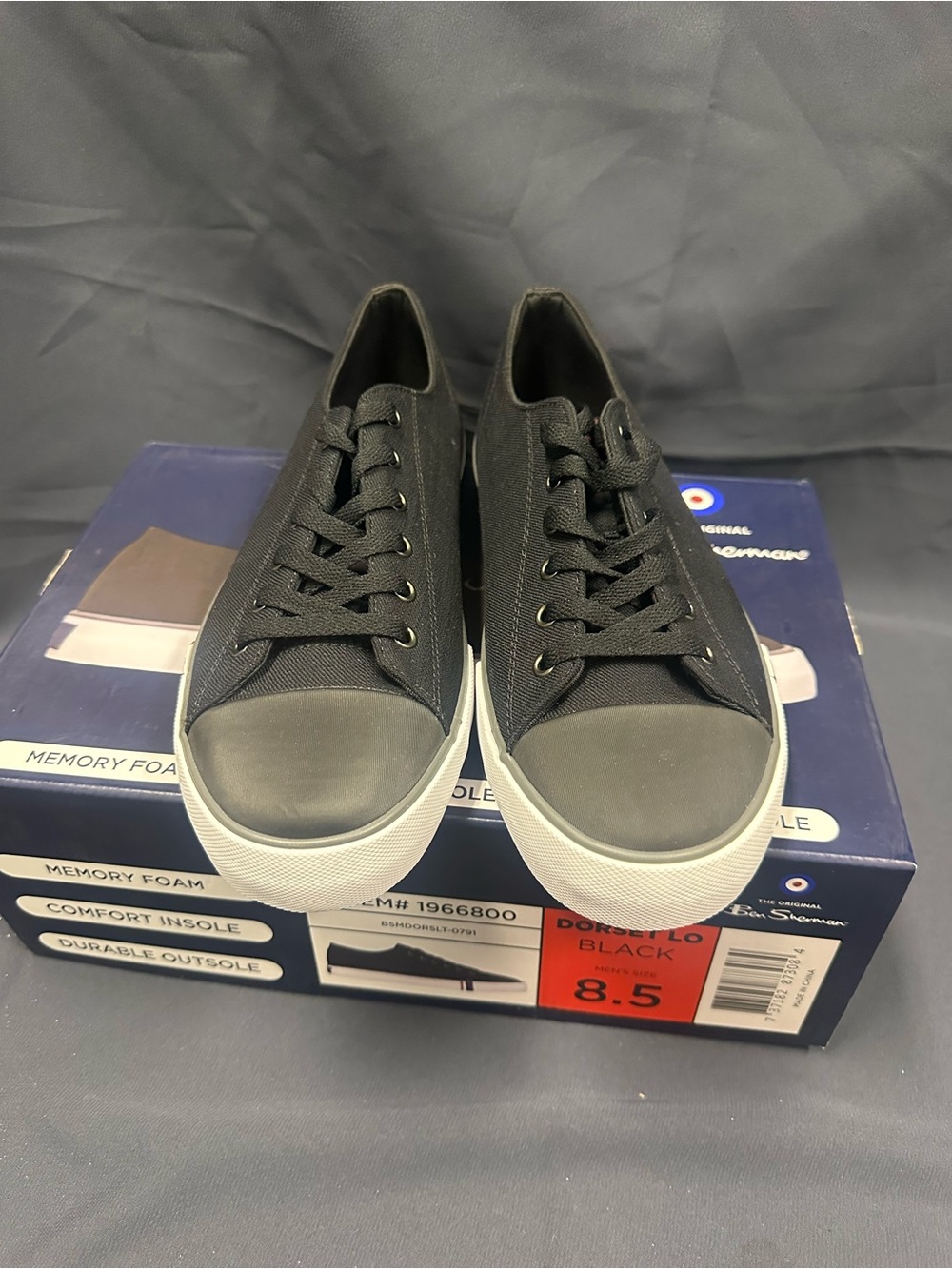 Ben Sherman Black Low-Top Canvas Sneakers with White Sole